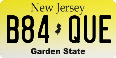 NJ license plate B84QUE