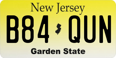 NJ license plate B84QUN