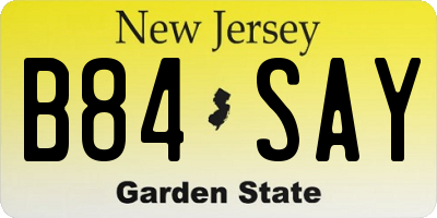 NJ license plate B84SAY