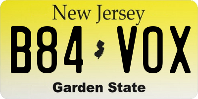 NJ license plate B84VOX