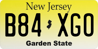 NJ license plate B84XGO