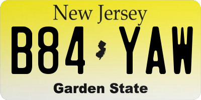 NJ license plate B84YAW