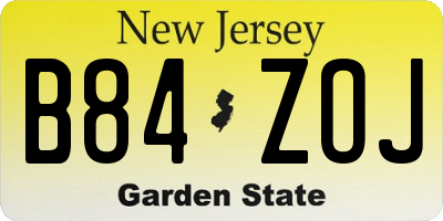 NJ license plate B84ZOJ
