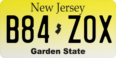 NJ license plate B84ZOX