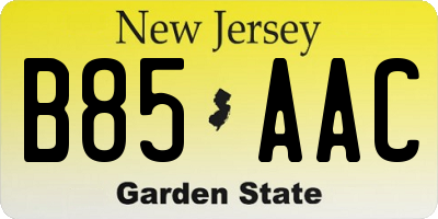 NJ license plate B85AAC
