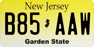 NJ license plate B85AAW