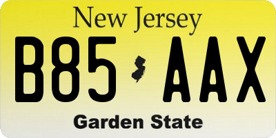 NJ license plate B85AAX
