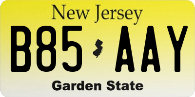 NJ license plate B85AAY