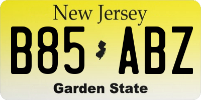 NJ license plate B85ABZ