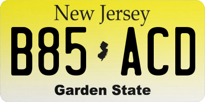 NJ license plate B85ACD