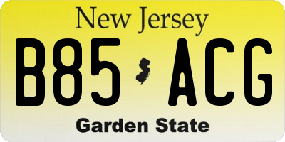NJ license plate B85ACG