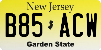 NJ license plate B85ACW