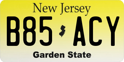 NJ license plate B85ACY