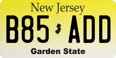 NJ license plate B85ADD