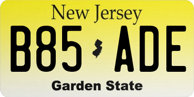 NJ license plate B85ADE