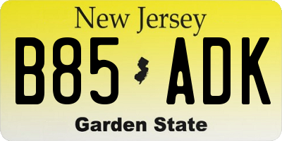 NJ license plate B85ADK