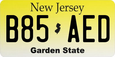 NJ license plate B85AED