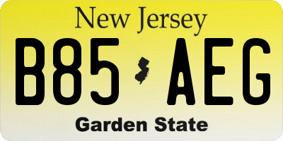 NJ license plate B85AEG