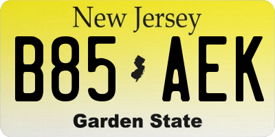 NJ license plate B85AEK