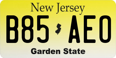 NJ license plate B85AEO