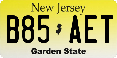 NJ license plate B85AET