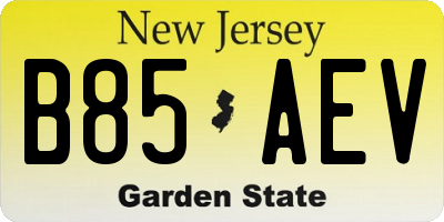 NJ license plate B85AEV