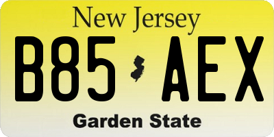 NJ license plate B85AEX
