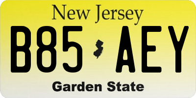 NJ license plate B85AEY