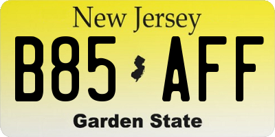 NJ license plate B85AFF