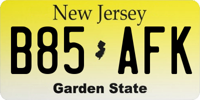NJ license plate B85AFK