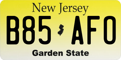NJ license plate B85AFO