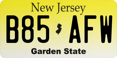 NJ license plate B85AFW