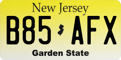 NJ license plate B85AFX