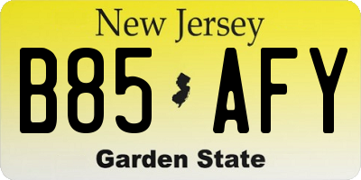 NJ license plate B85AFY