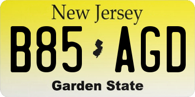 NJ license plate B85AGD