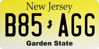 NJ license plate B85AGG