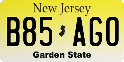 NJ license plate B85AGO