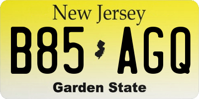 NJ license plate B85AGQ
