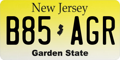 NJ license plate B85AGR