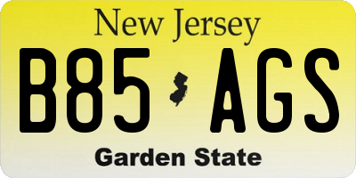 NJ license plate B85AGS