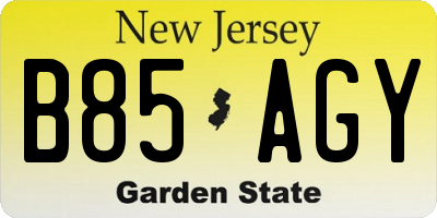 NJ license plate B85AGY