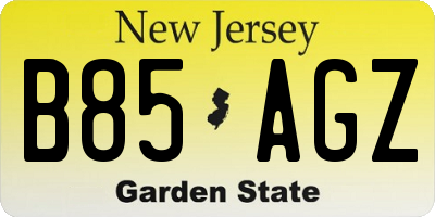 NJ license plate B85AGZ