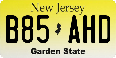 NJ license plate B85AHD