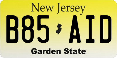NJ license plate B85AID
