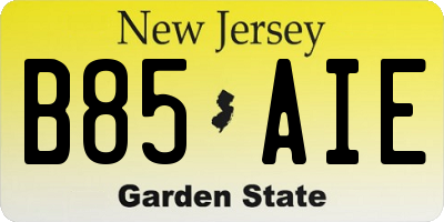 NJ license plate B85AIE