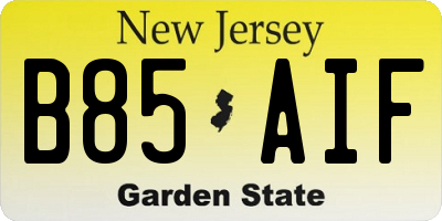 NJ license plate B85AIF