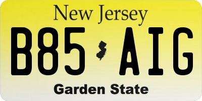 NJ license plate B85AIG