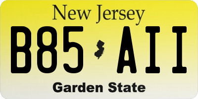 NJ license plate B85AII