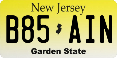 NJ license plate B85AIN