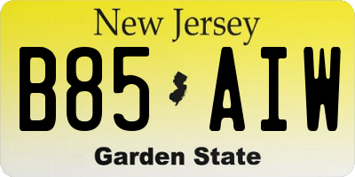 NJ license plate B85AIW